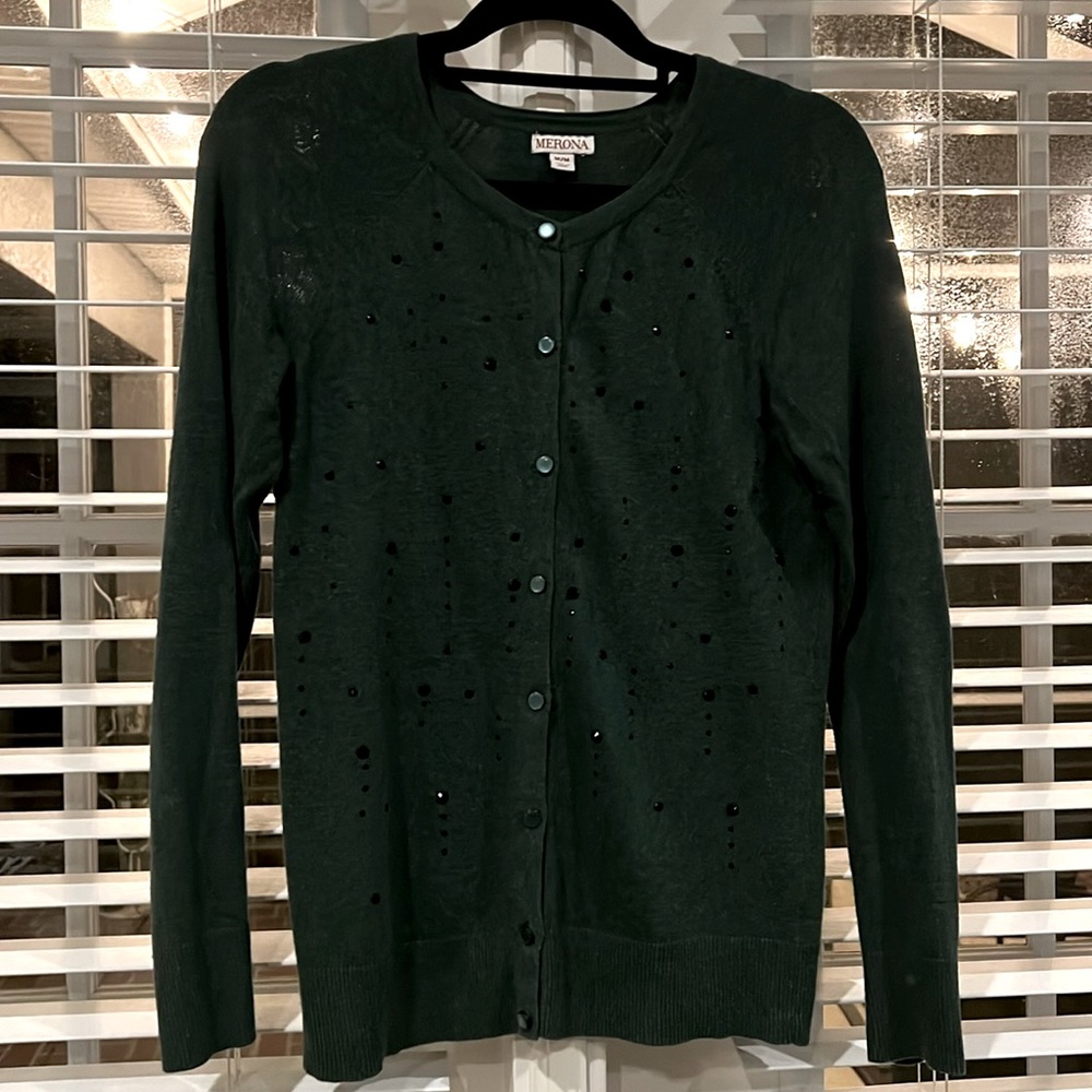Merona emerald green lightweight dressy button down sweater Sz M